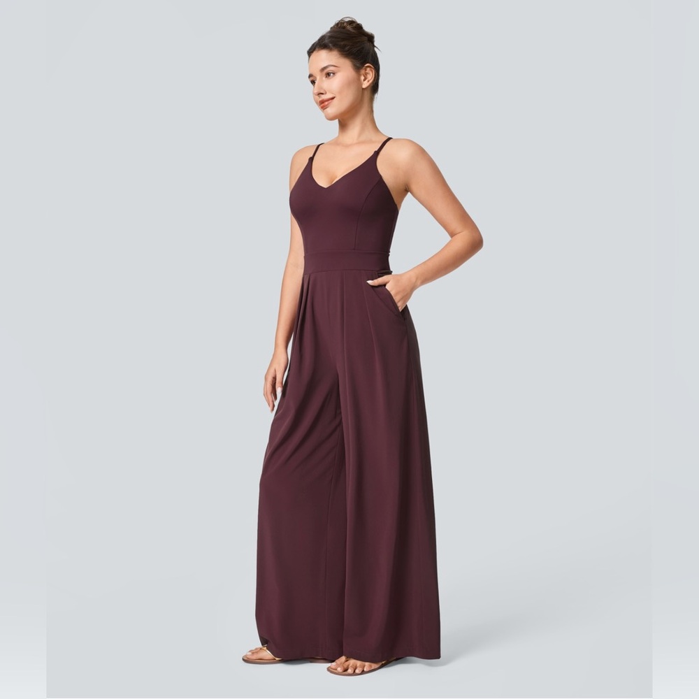 Women's Wide-Leg Jumpsuit in Deep Plum